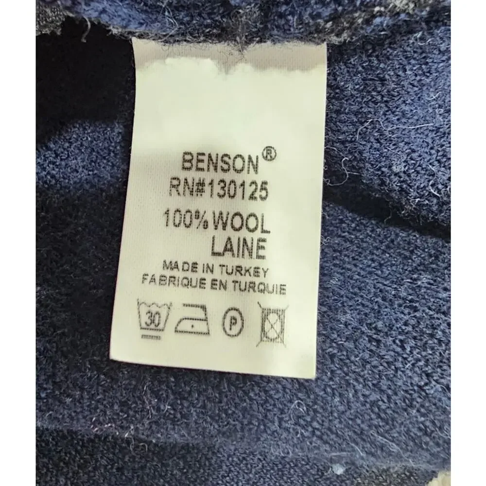 Benson 100% Wool Cardigan Sweater Navy Rib Knit Full Zip Preppy Sz XL - Picture 9 of 9